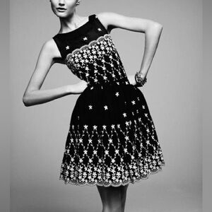 RED Valentino Embroidered Scalloped Silk Dress